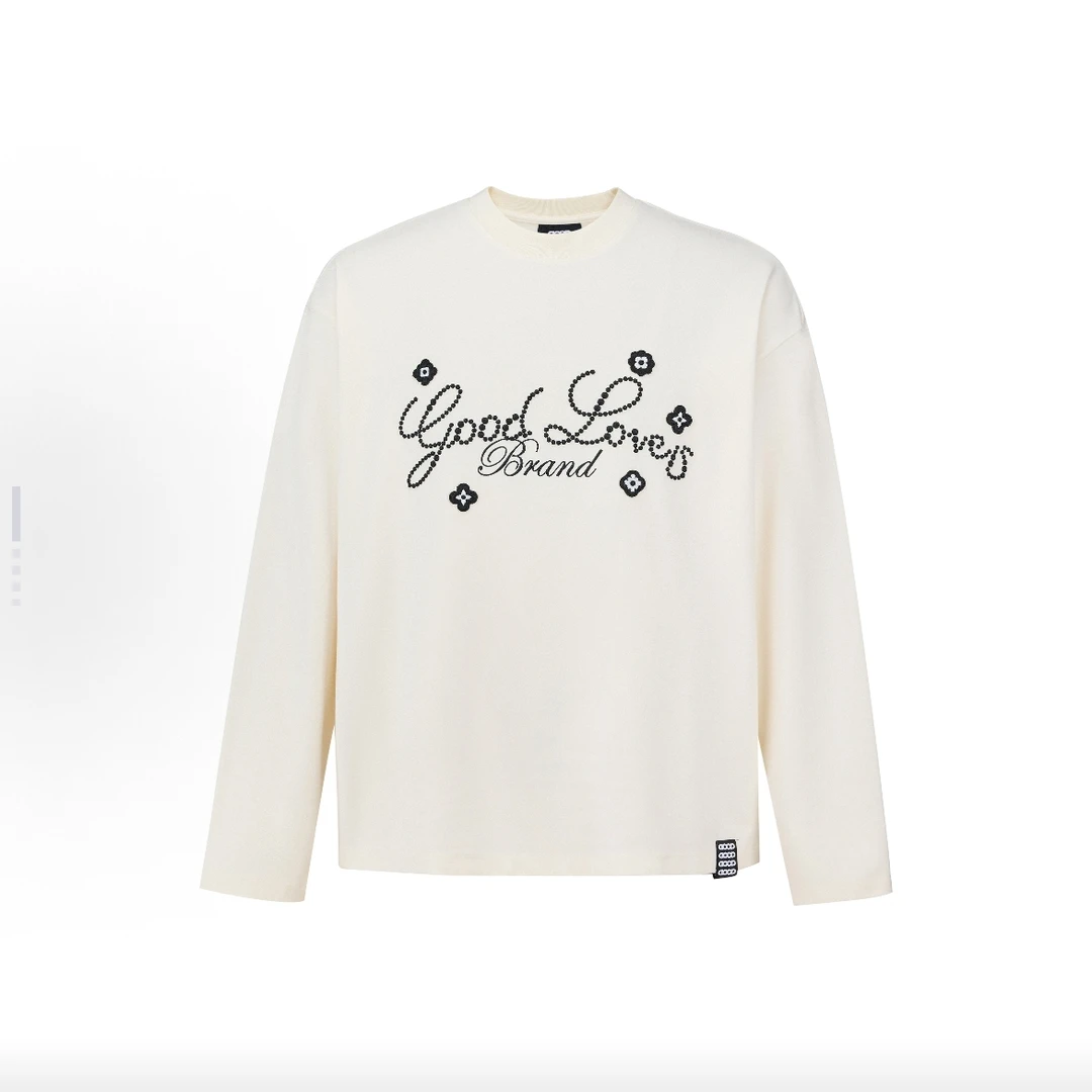 GOODBRAND 小花标语时尚感美式长袖打底衫2025FW GOOD LOVE男女款