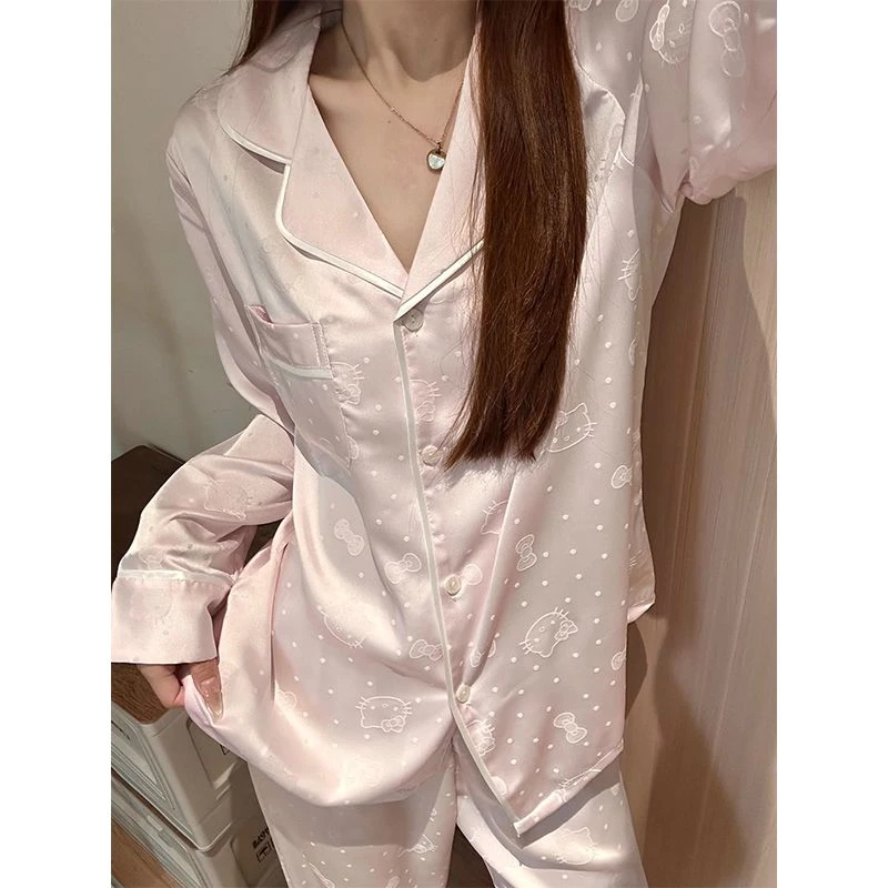 新款甜美风Kitty睡衣爆款家居服春秋季猫咪开衫长袖长裤女家居服