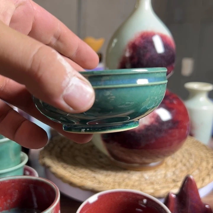 瓷片钧瓷普洱杯窑变