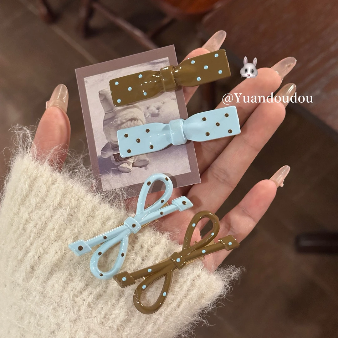 日韩简约蓝咖系蝴蝶结鸭嘴夹ins侧边秋冬百搭海边夹小众头饰