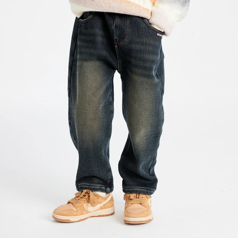 多多一上男小童24深冬复合一体绒牛仔棉裤（90-140码）1643A07X