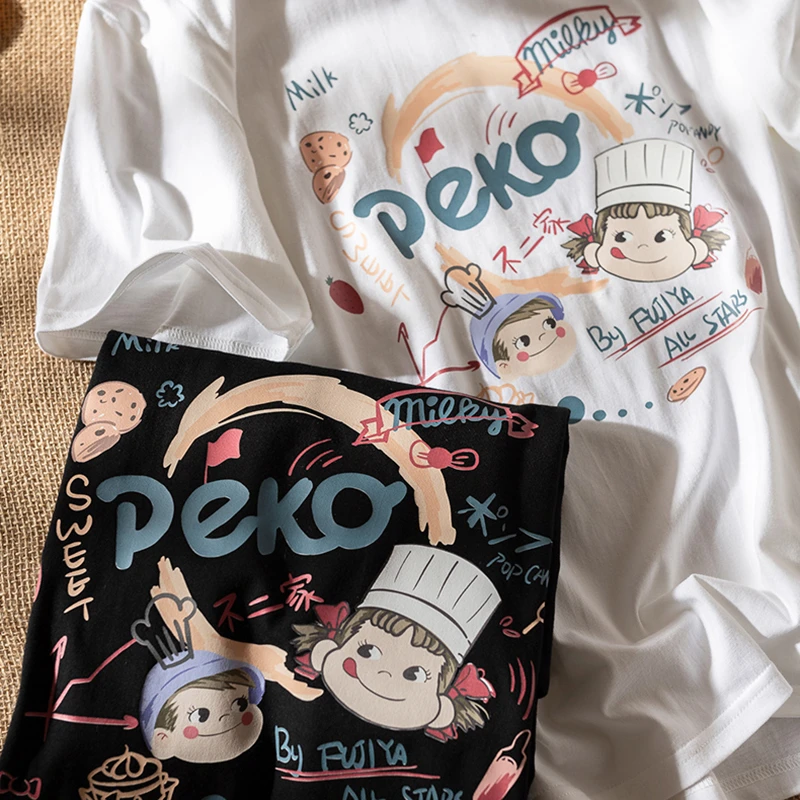 不二家半袖纯棉T恤短袖男女情侣原创简约夏宽松大码休闲