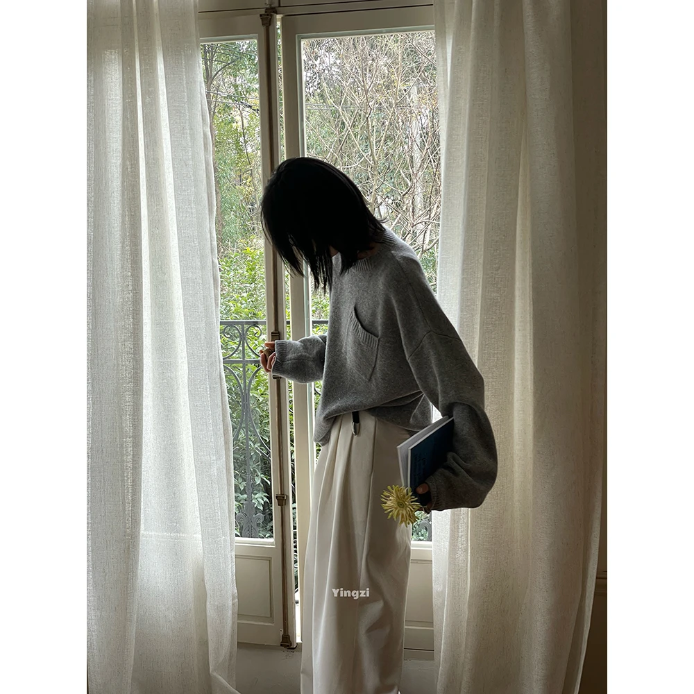 JCCC影子【柔软冬日】老钱风100绵羊毛圆领廓形针织毛衣JE4FAZ20