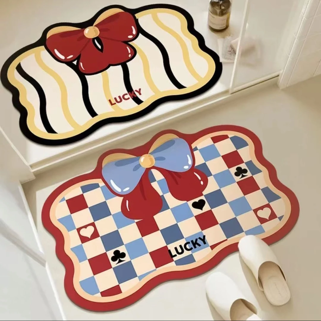 到手两件蝴蝶结40*60厘米硅藻泥底 新款卡通吸水可爱风格脚垫