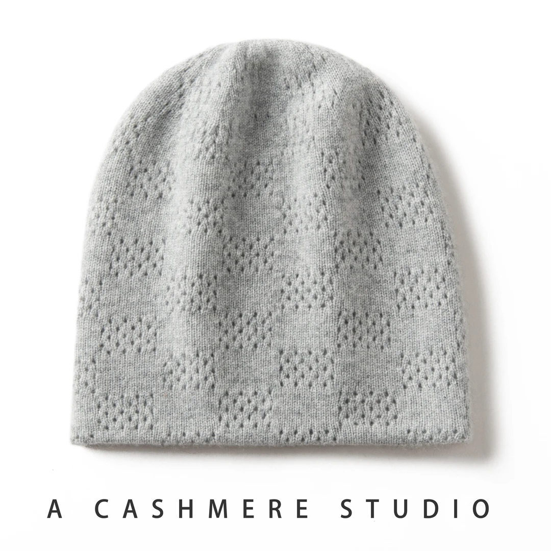 100%纯山羊绒帽子女冬季针织帽镂空毛线帽保暖堆堆帽加厚休闲百搭