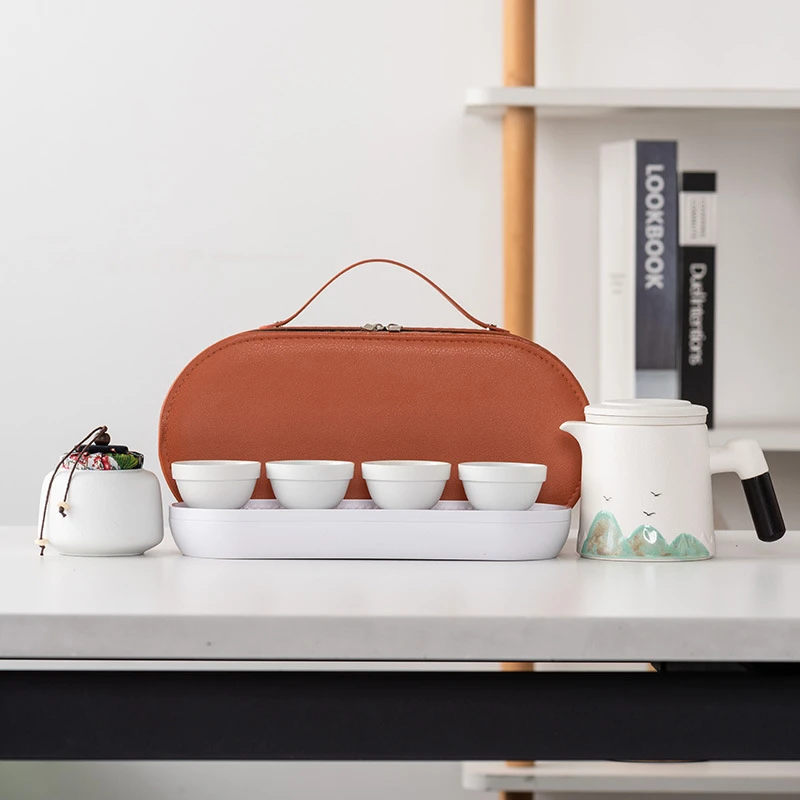 手绘便携式户外旅行茶具套装一壶四杯高档商务客户领导礼品家用