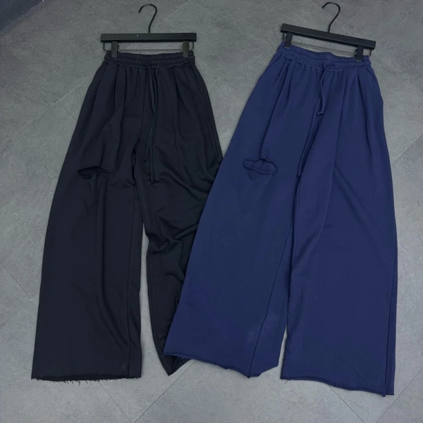 手工切割加长卫裤休闲直筒阔腿裤25404