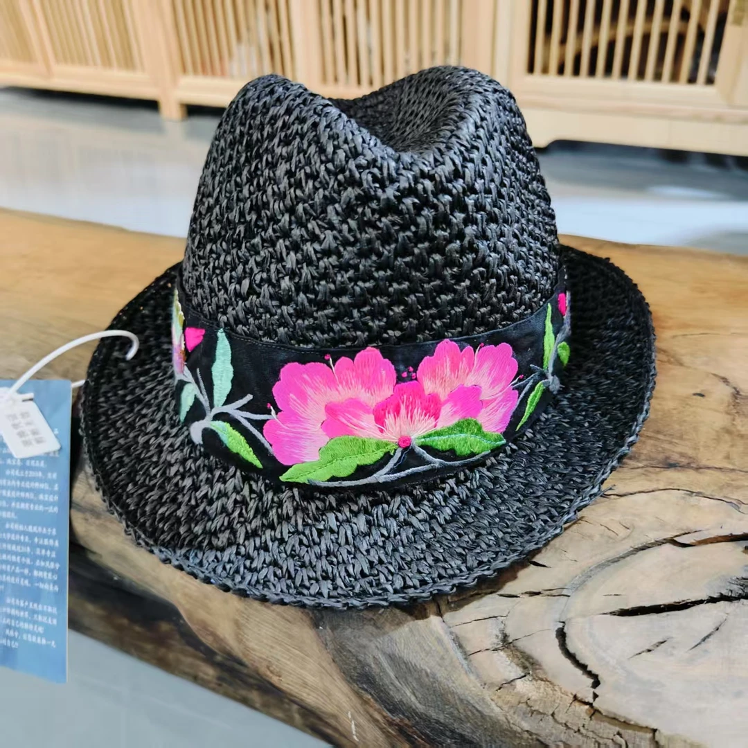 凤徕兮私人定制黑底粉色大花花绅士帽  15-58（帽子）