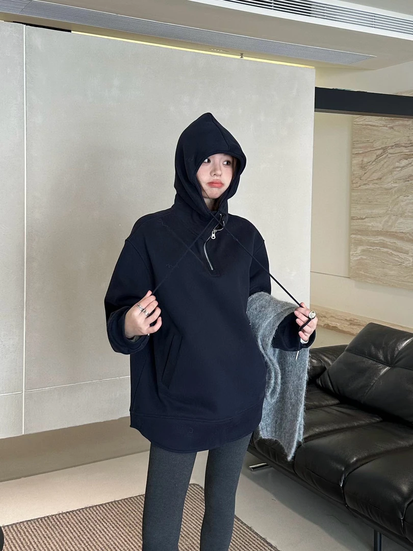 加绒高品质银狐绒大版中长款卫衣连帽衫云小熊服饰