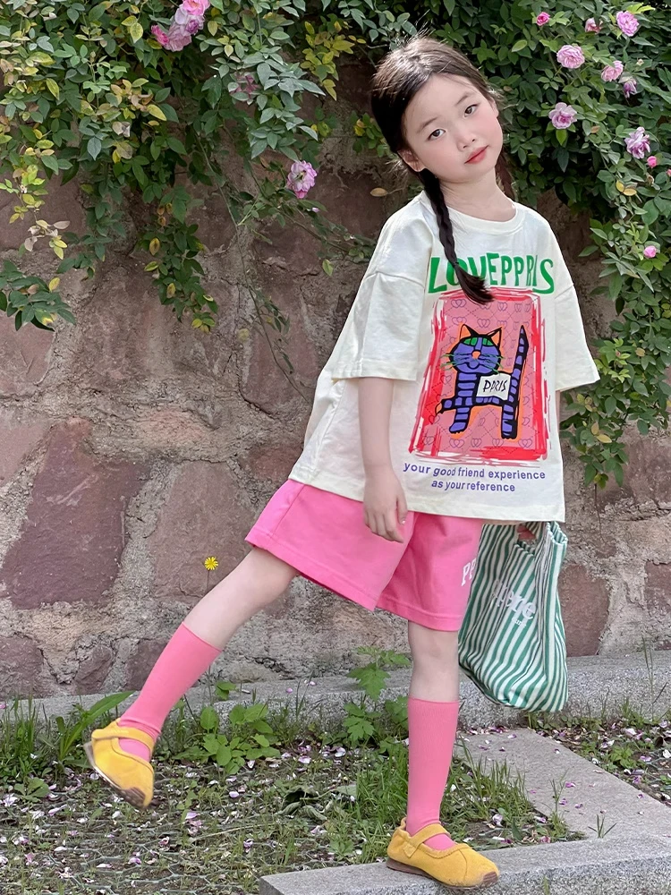 女童短袖短裤套装夏季2025新款儿童韩版休闲夏日穿搭女孩洋气夏装