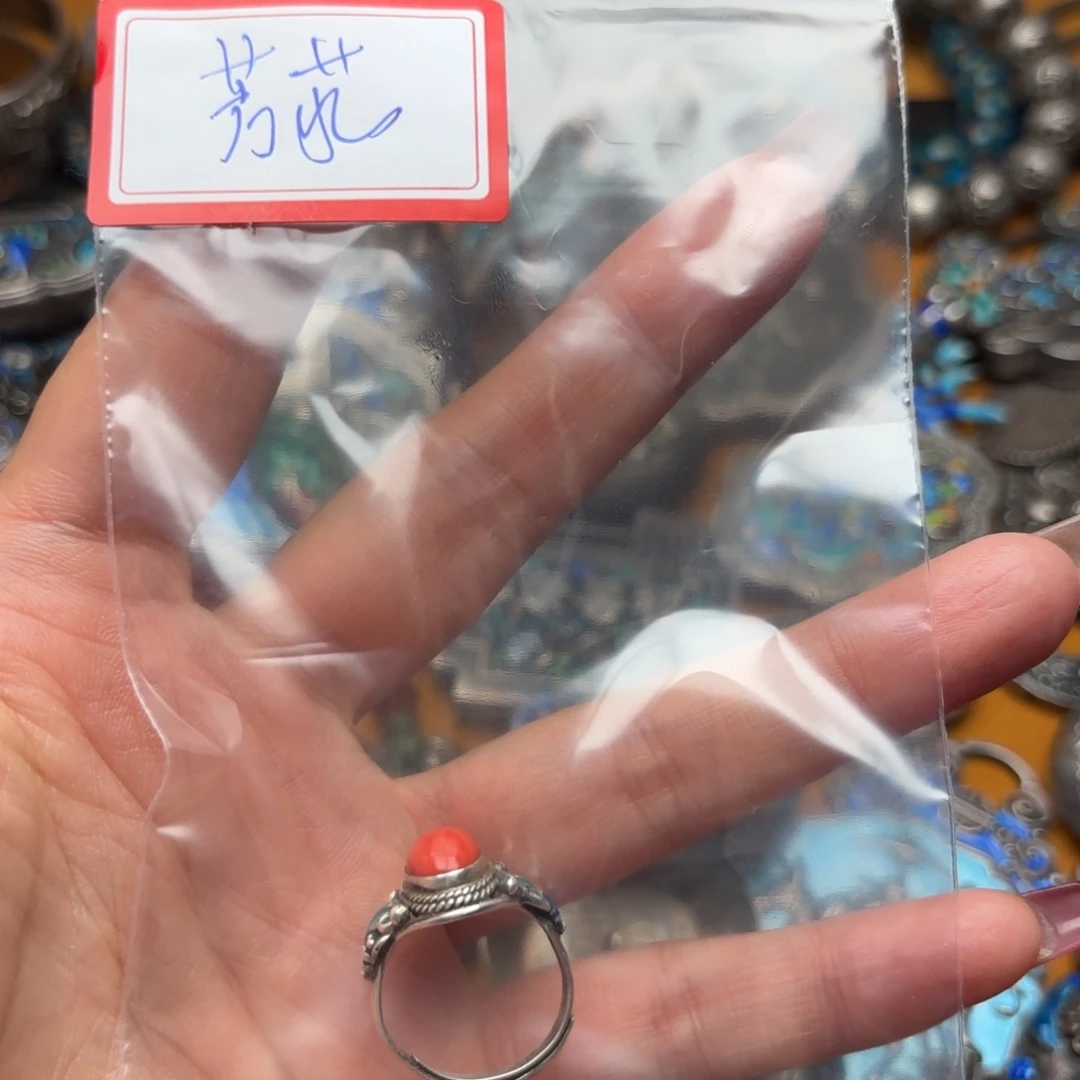 老足银珐琅彩镶嵌戒指