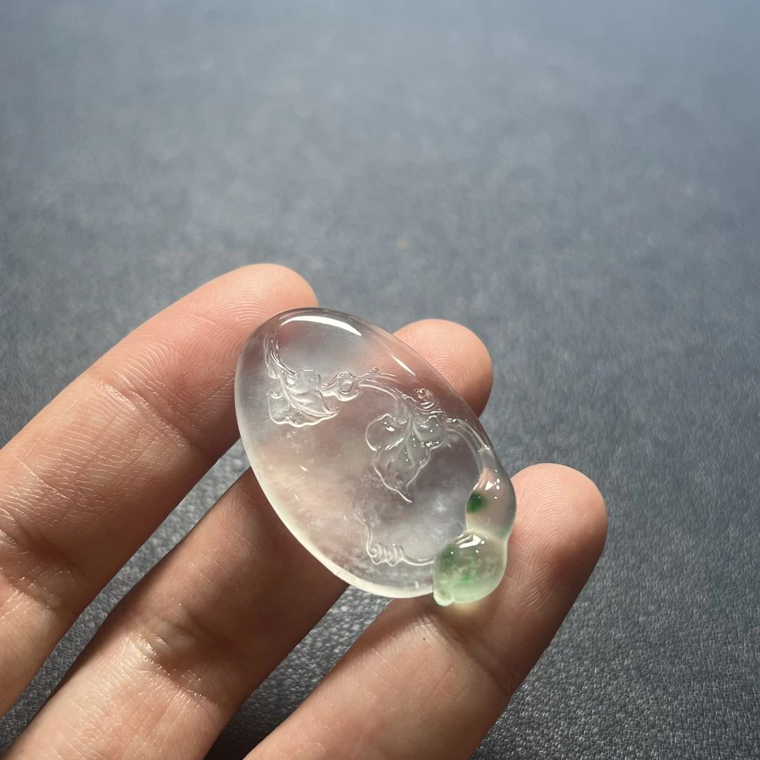 玻璃底飘阳绿葫芦福䘵牌吊坠36.8×22.7×5.9