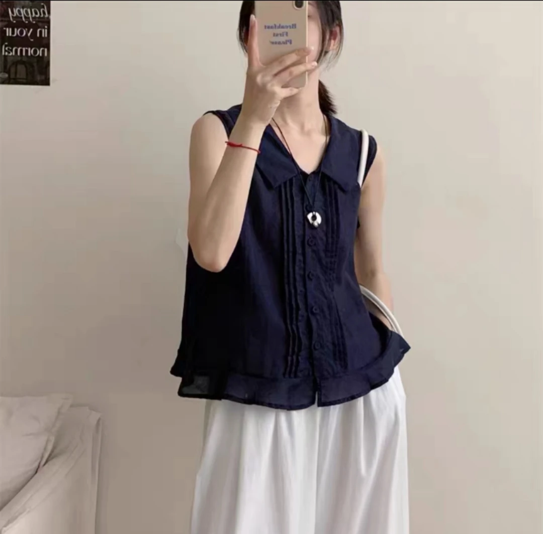 6616翻领压褶拼接宽松上衣