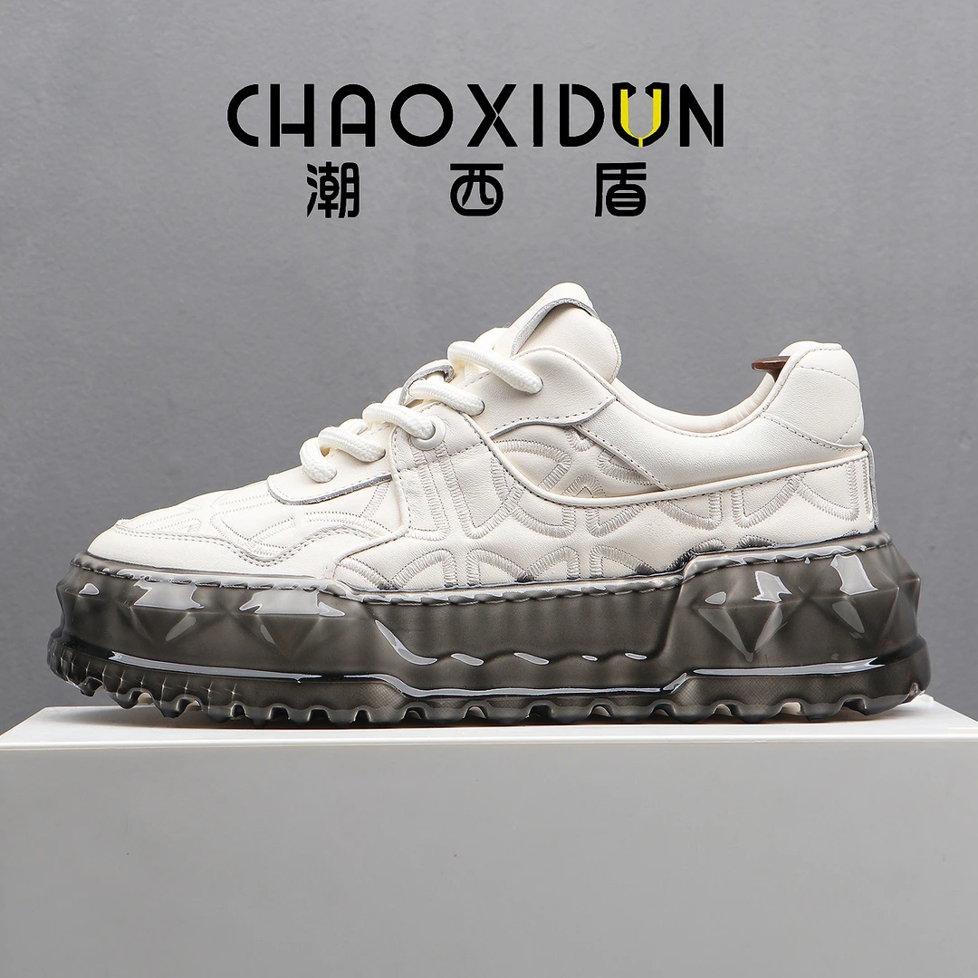 CHAOXIDUN潮西盾正品头层牛皮男鞋淋胶底秋冬新款轻奢休闲小白鞋