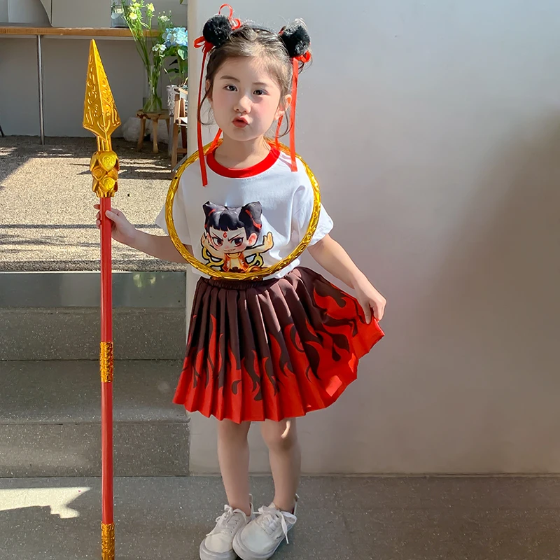 女童套装夏季短袖薄款哪吒儿童衣服宝宝裙裤夏装女孩学院风两件套