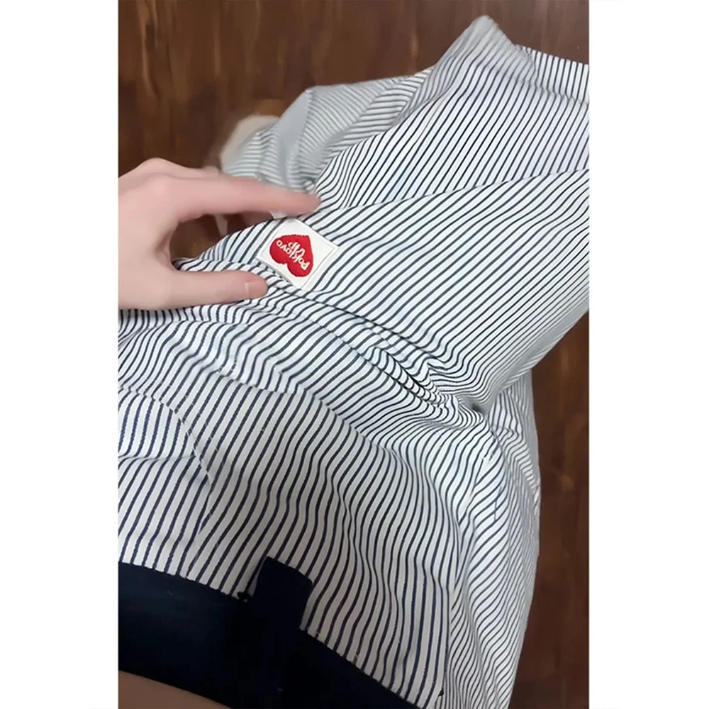 爱心刺绣竖条纹裤子男夏季薄款宽松慵懒直筒裤cleanfit阔腿休闲裤