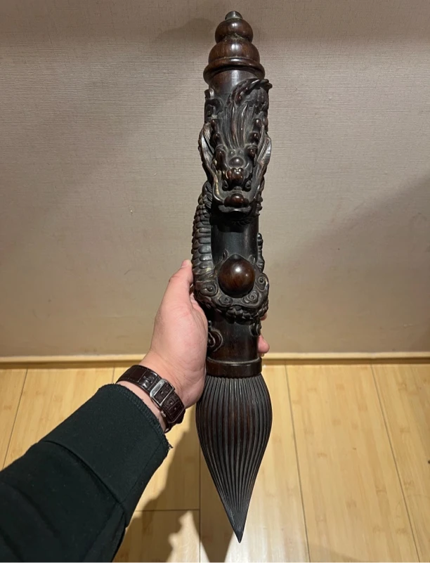 精美老红木龙头棍，总长度50公分，八十年代制作的