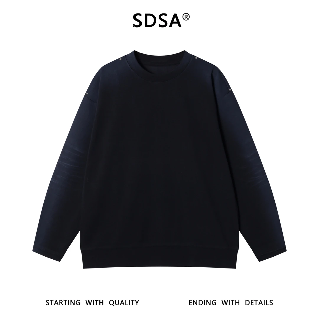 SDSA男士秋冬新款痞帅男装简约扎染铆钉圆领卫衣宽松情侣套头上衣