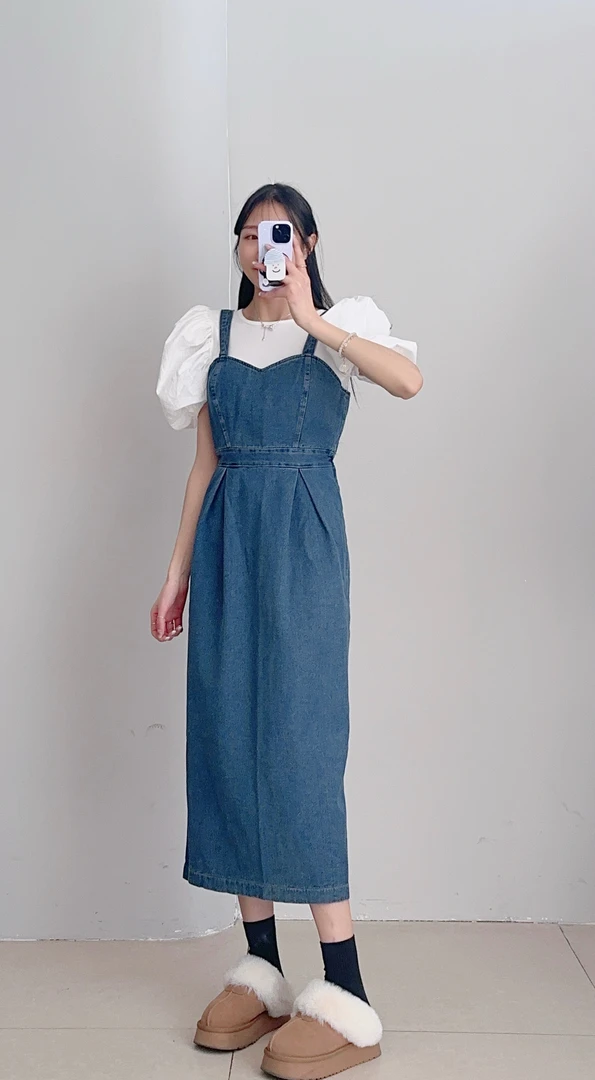 韩国东大门正品nana韩国女装no退no换打折款背带牛仔连衣裙