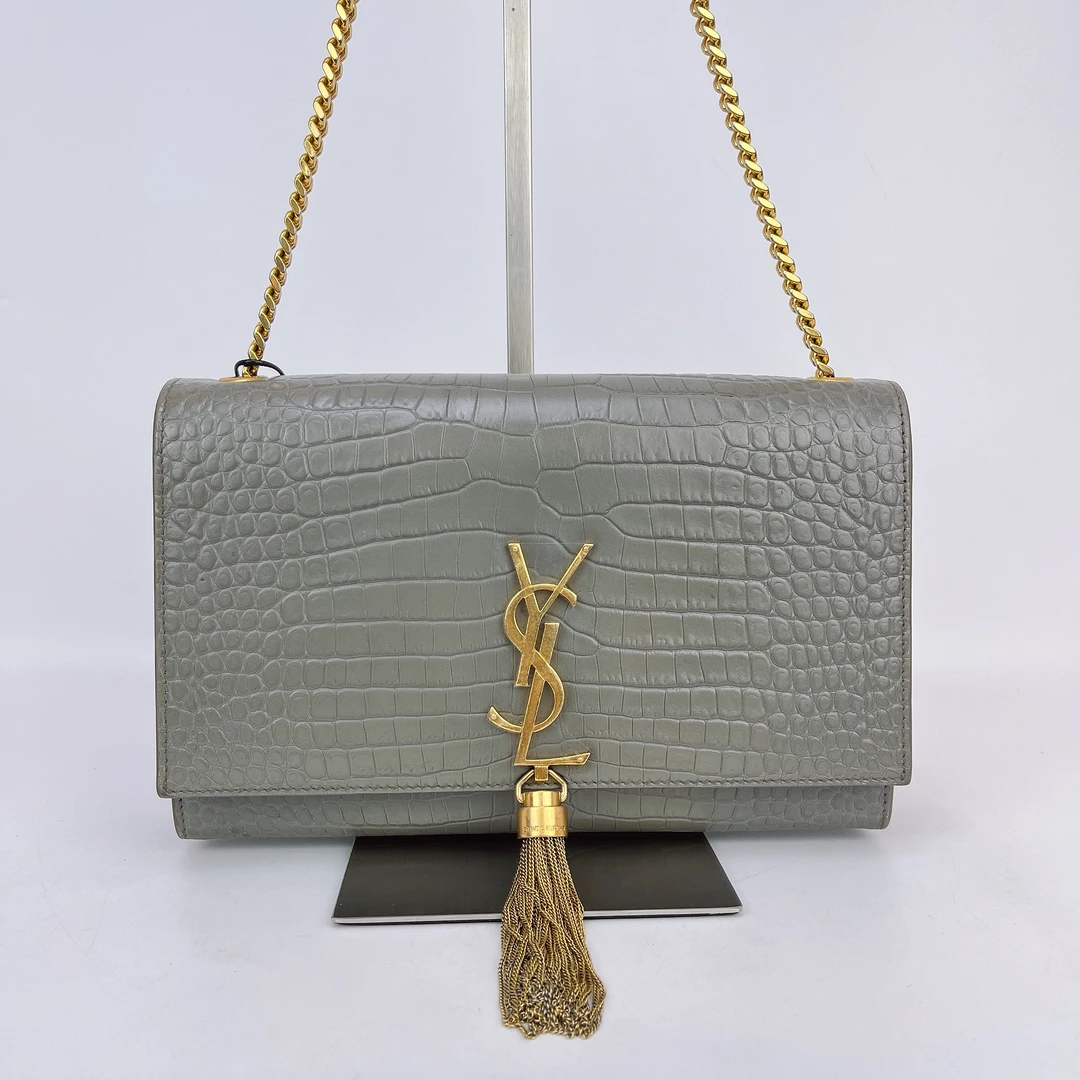 95新 YSL/圣罗兰 圣罗兰牛皮斜挎包底24石灰色 H131