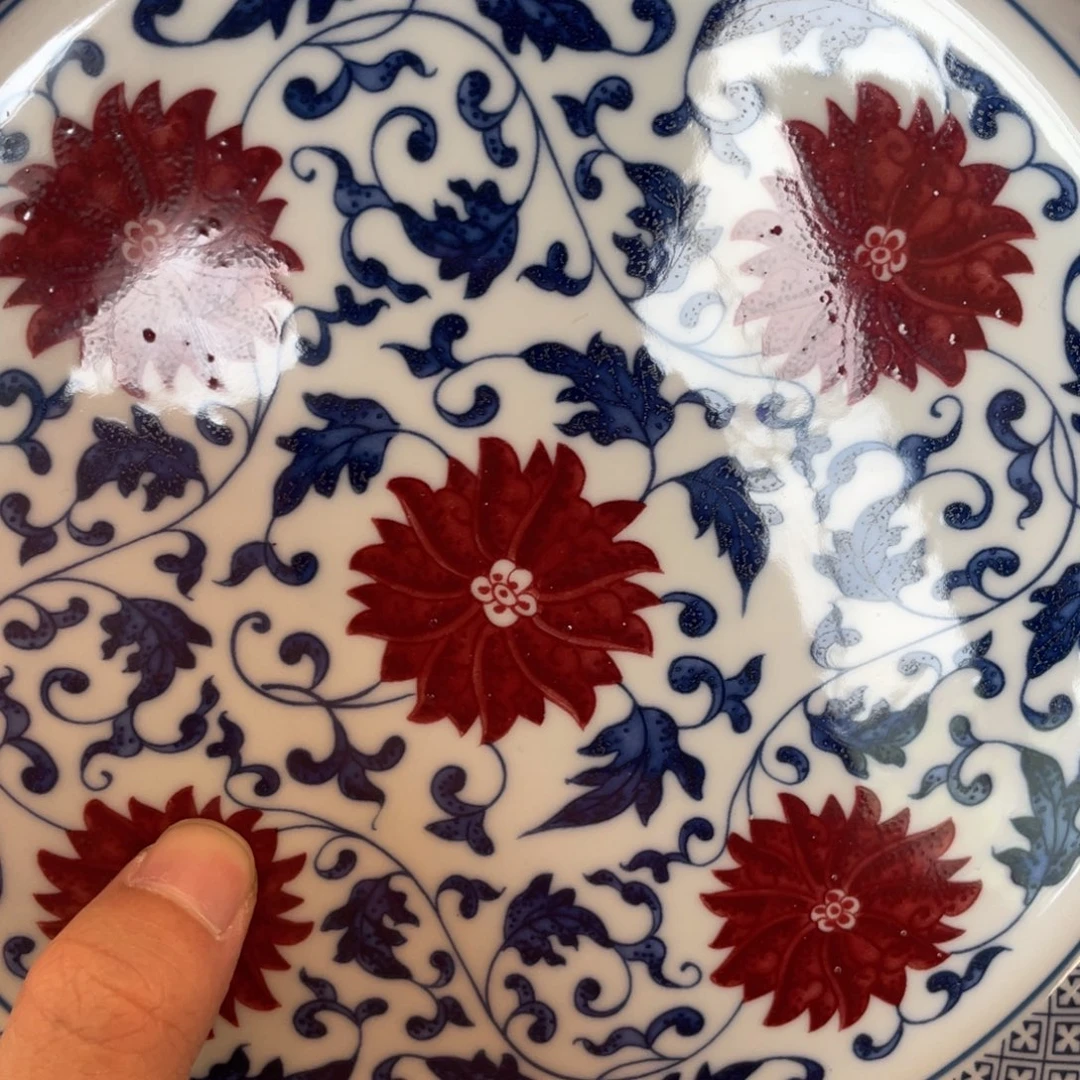 瓷片景德镇釉里红缠枝莲大壶承