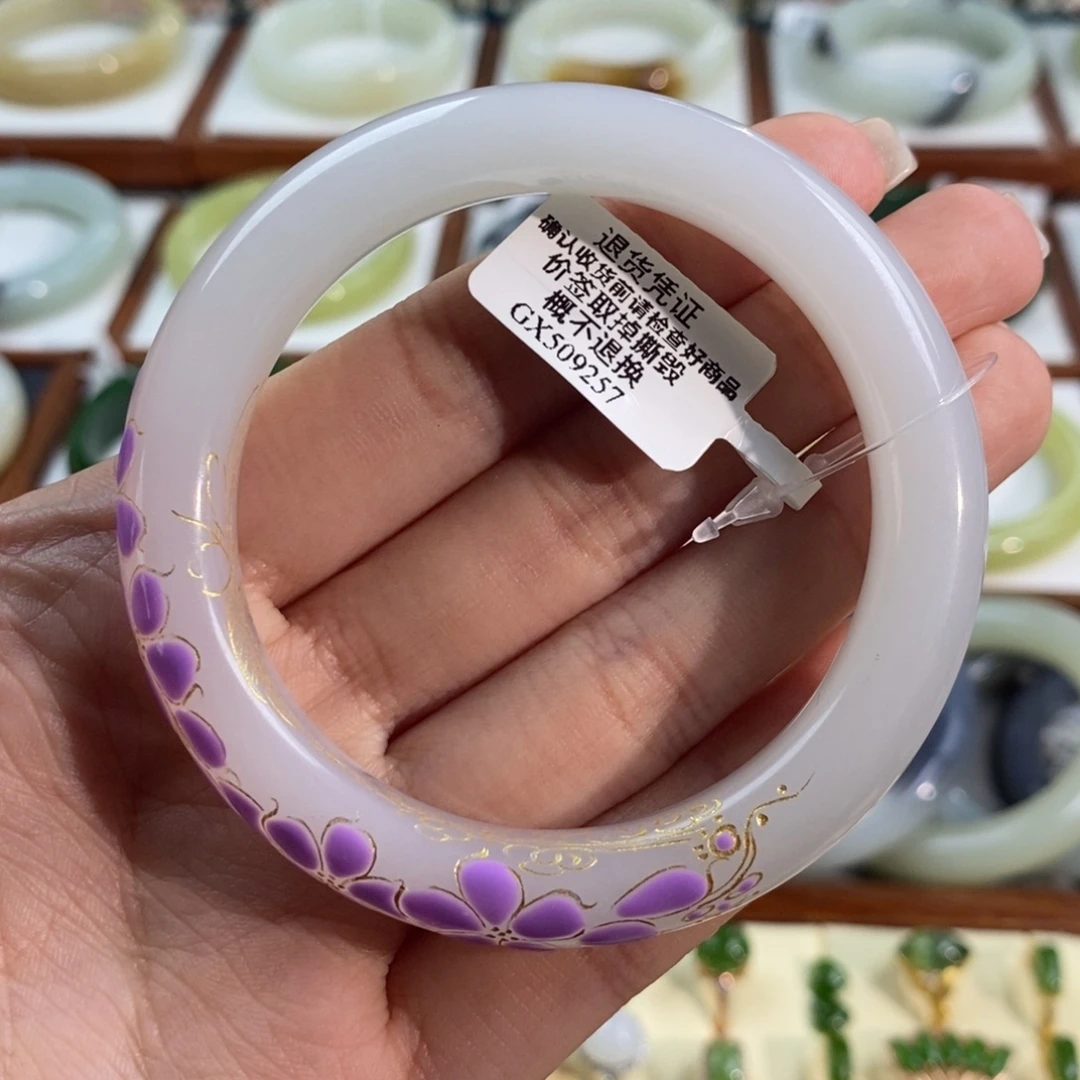 和田玉未镶嵌手镯青海高冰白月光珐琅工艺54/55