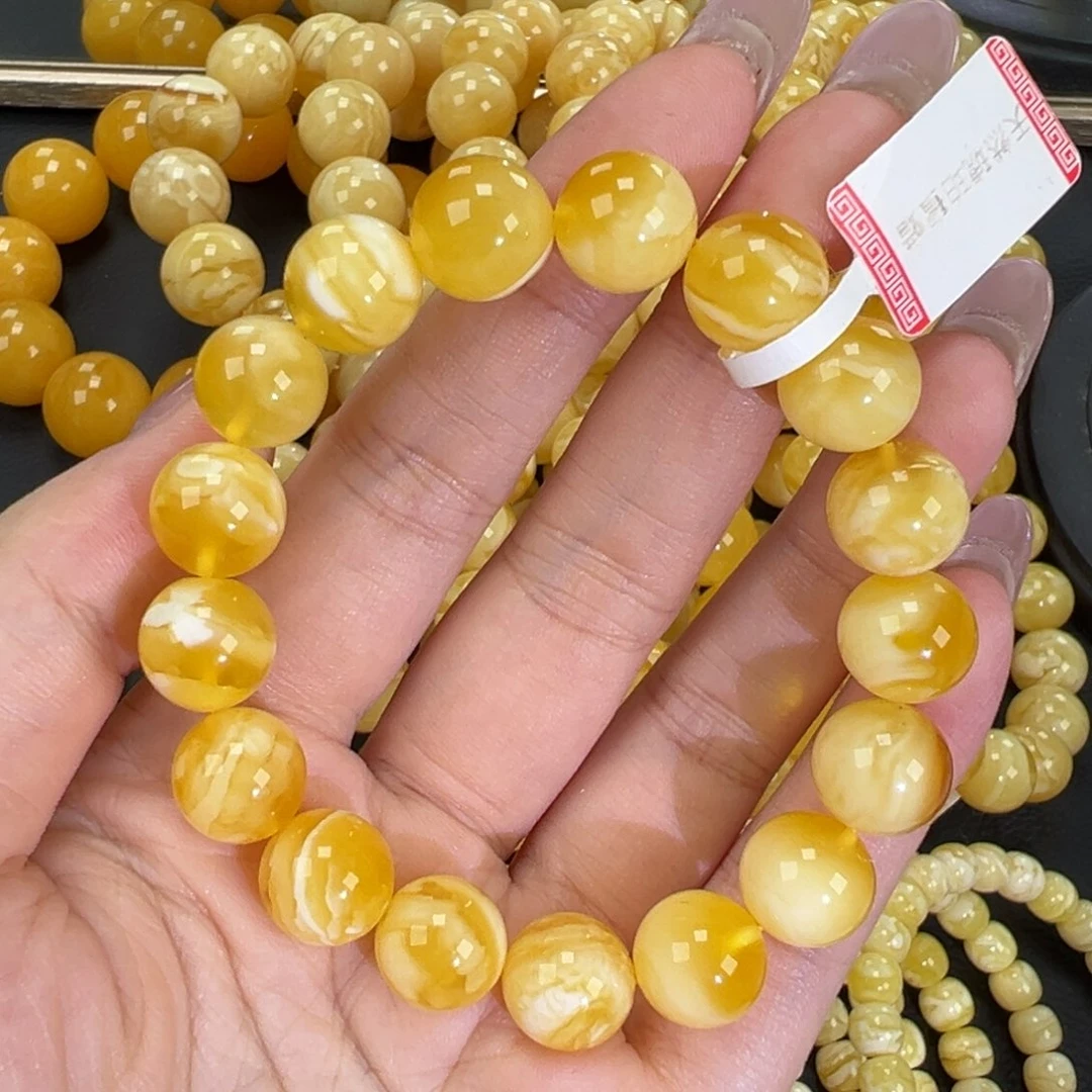 琥珀未镶嵌手链15.6金瓷白