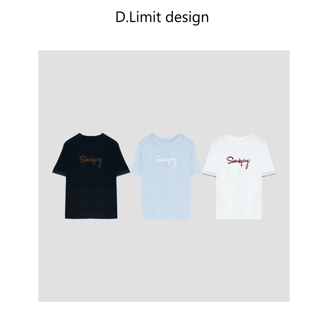 【D.Limit design】时尚简约刺绣字母袖口拱针圆领T恤DLLXE8519