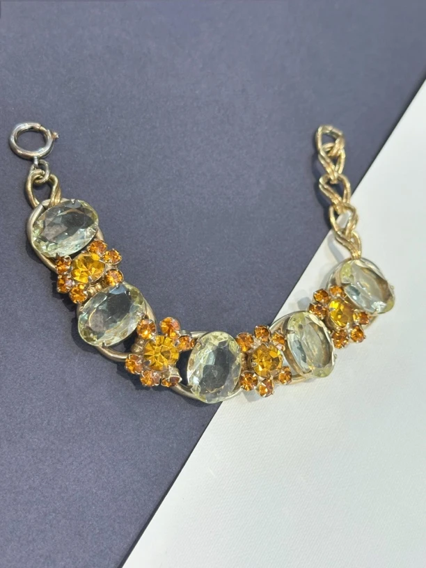 铜合金玻璃手链 Vintage 孤品琉璃莱茵石手链