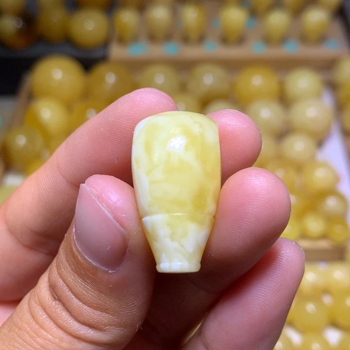 蜜蜡裸石未镶嵌天然俄料金白妖花三通14.4