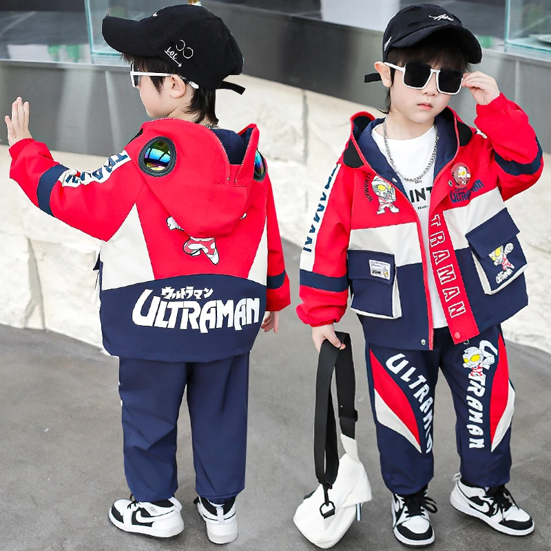 奥特曼衣服男童套装春秋款儿童冲锋衣外套2025春季新款运动两件套