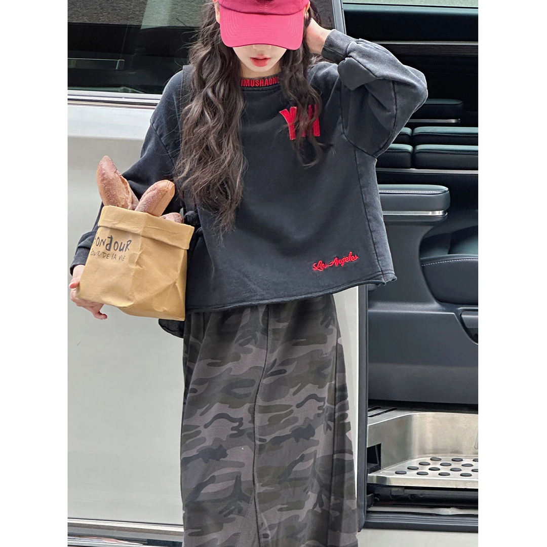 K29386复古女童圆领卫衣2025秋装新款大童儿童春秋休闲洋气上衣潮