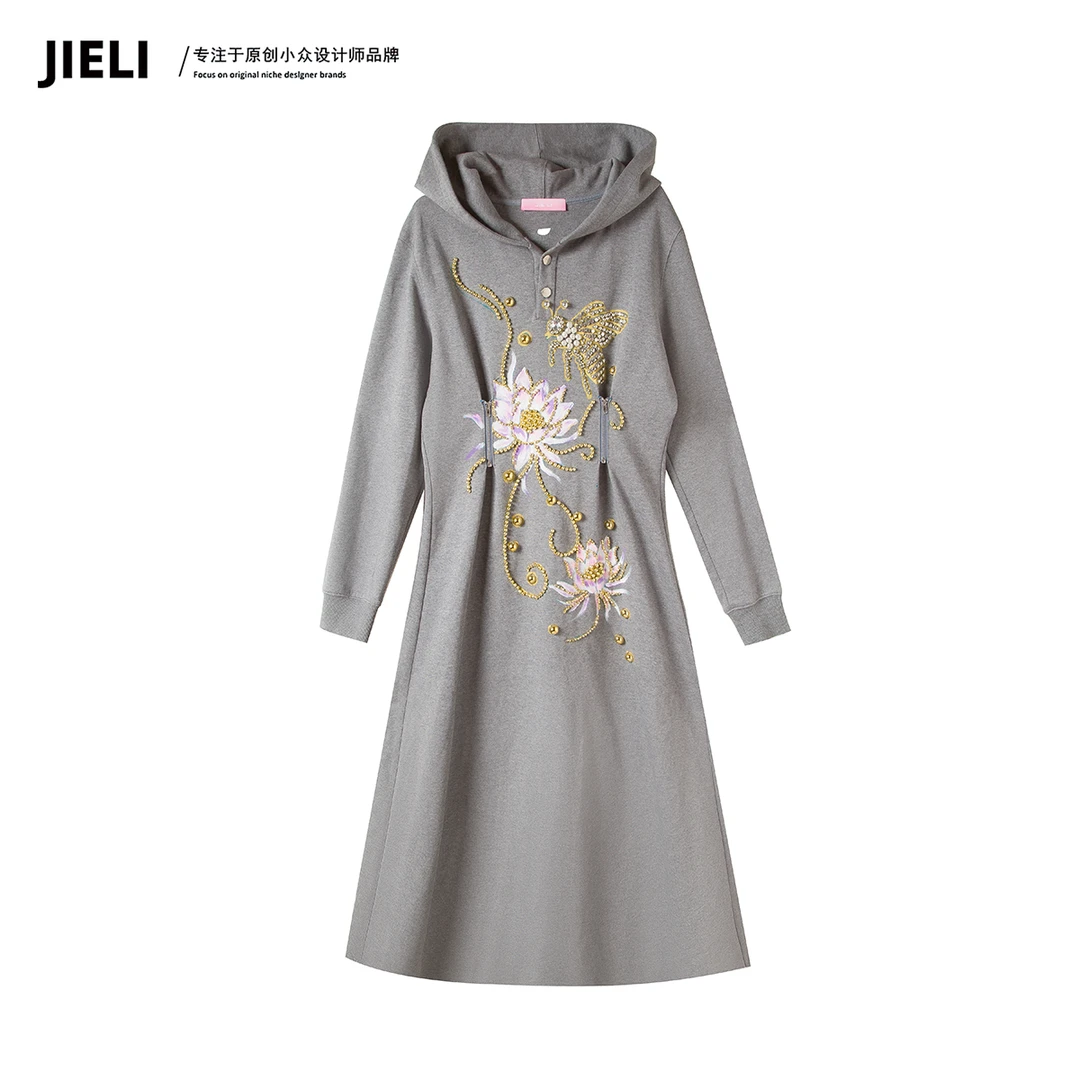 JIE LI/街力原创小众设计师定制款灰色卫衣裙女T10125