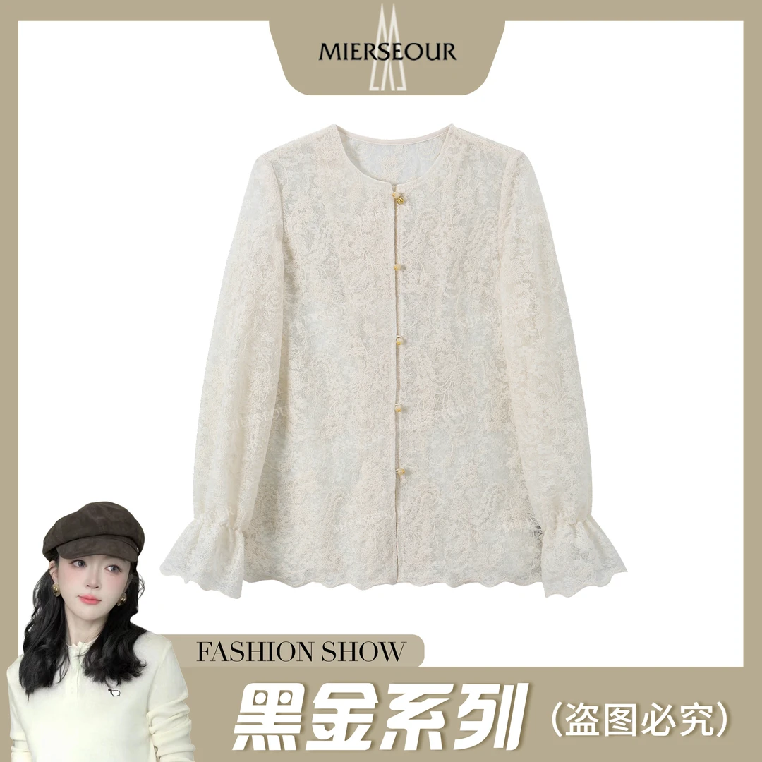 MIERSEOUR黑l金系列春季新款法式萝莉刺绣衬衫上衣58655
