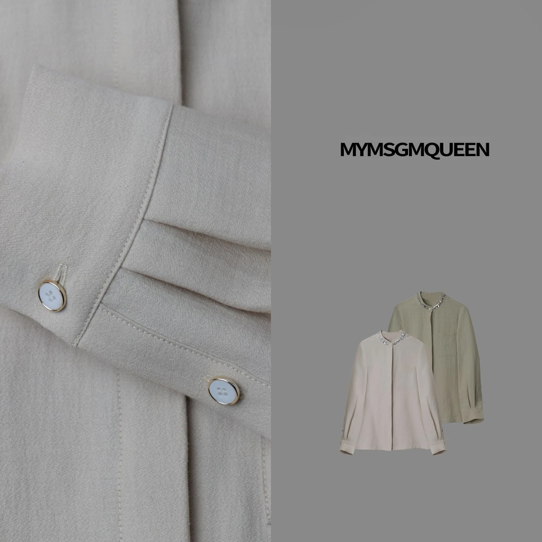 知韵立领亮片口袋衬衫