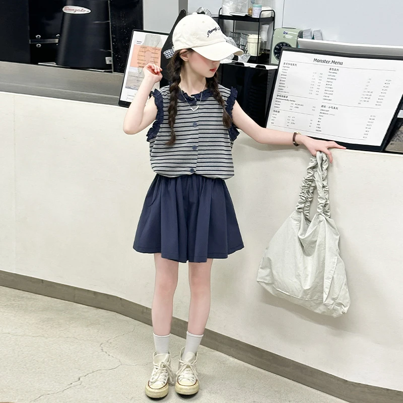 女童夏季韩版休闲裙裤运动套装中大童女孩洋气儿童夏装无袖两件套