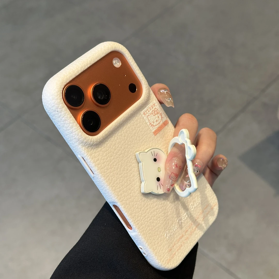 欧克里里米色KT指环扣支架适用苹果16/17promax皮纹手机壳华为P60