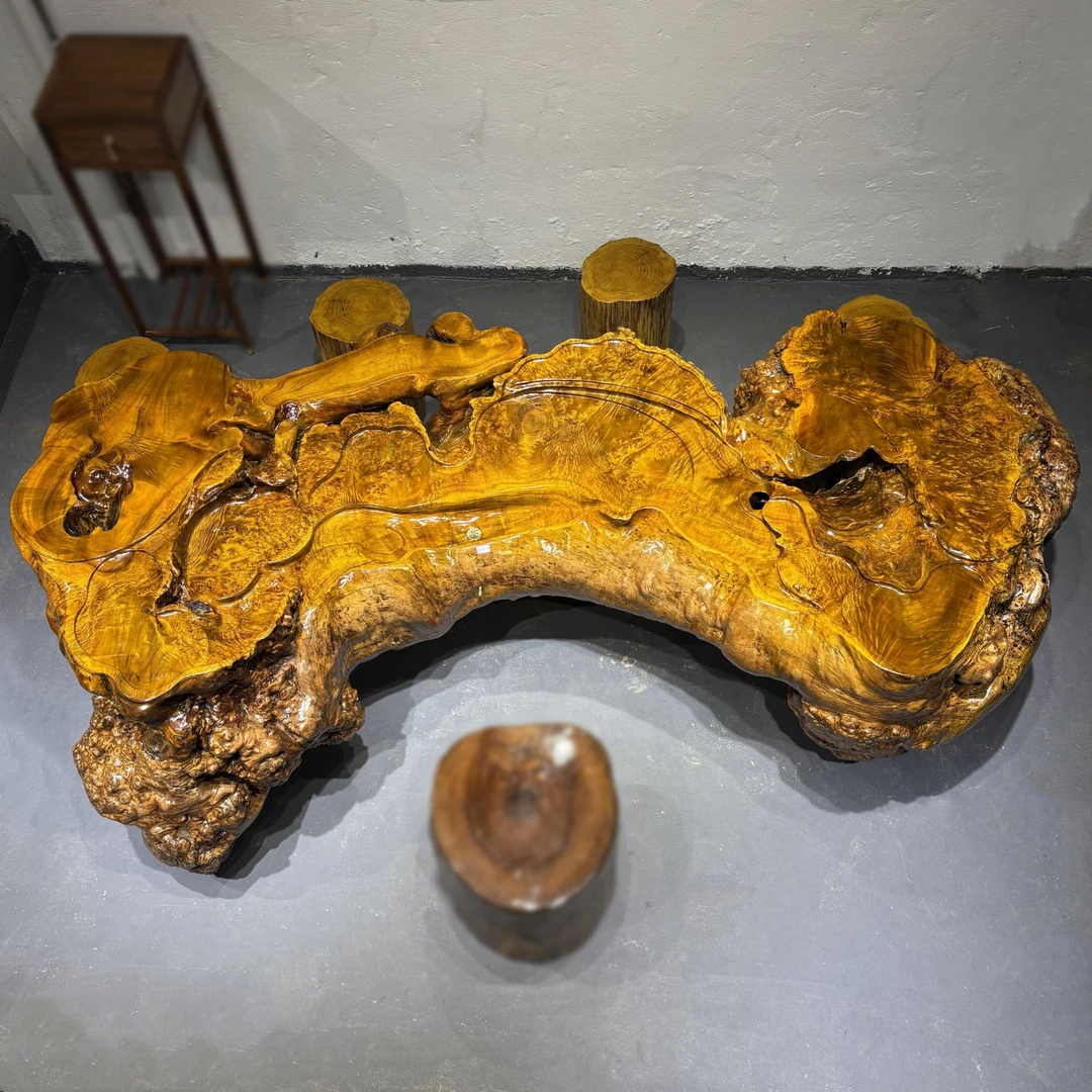 263-147-74 黄金樟根雕茶桌 黄金樟茶台 黄金樟茶海 黄金樟茶几