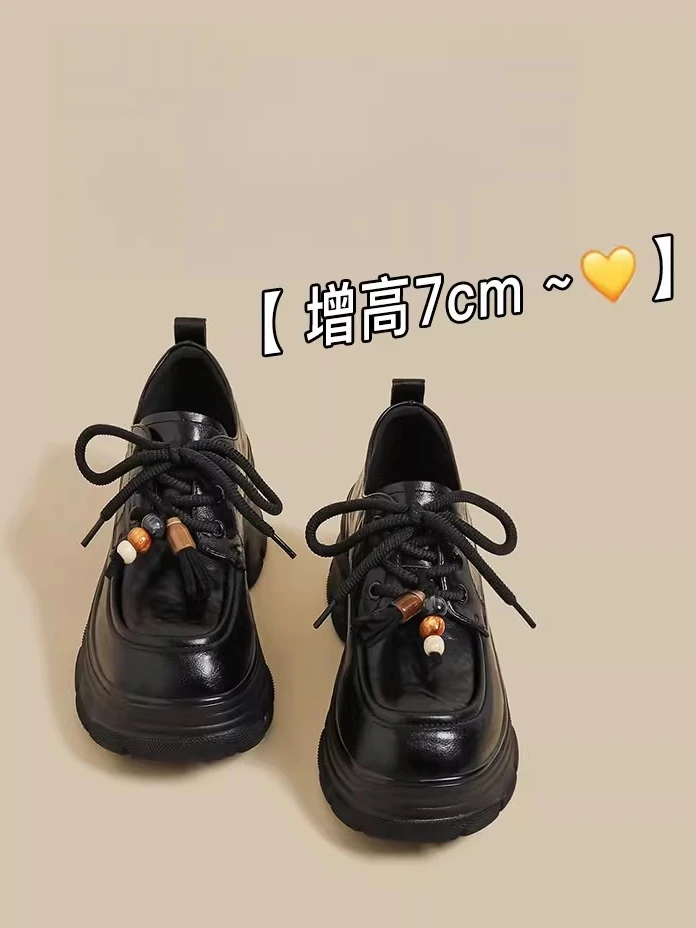 厚底增高黑色乐福鞋女2025新款秋季爆款英伦风小个子小皮鞋单鞋子