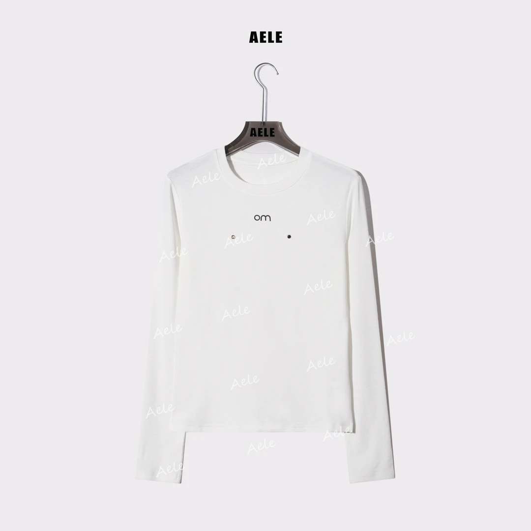 AELE修身显瘦女圆领字母装饰休闲简约风打底长袖T恤 T855 5156 AD