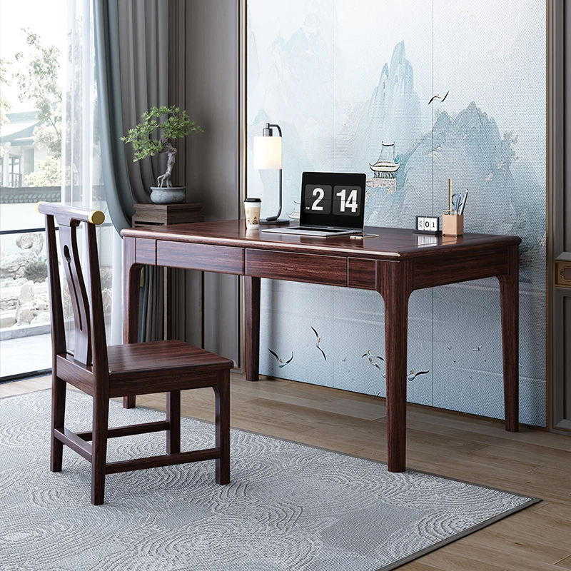 新中式乌金木实木书桌家用现代简约家具办公桌电脑桌学习写字桌