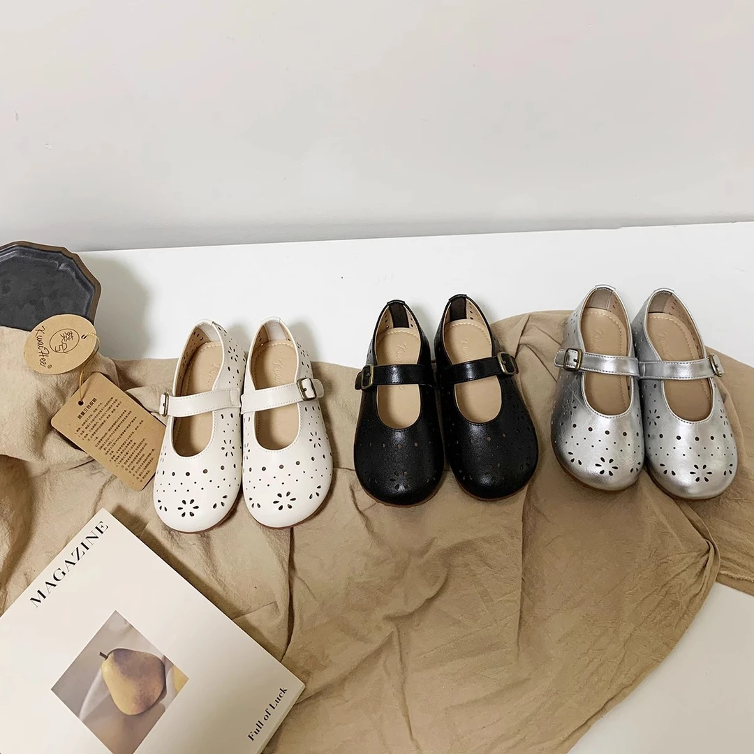K25097韩版儿童皮鞋2025春秋女童浅口女孩公主鞋缕空宝宝鞋子潮