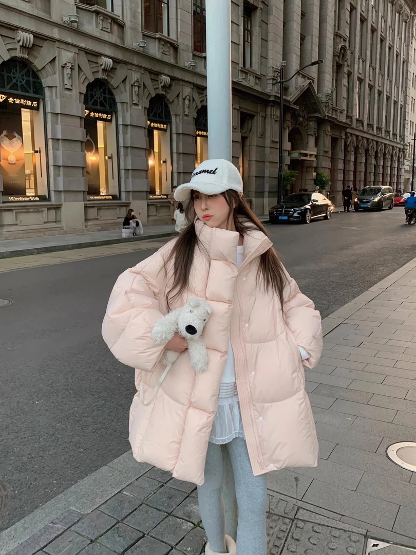 粉色连帽棉衣女韩系2025年冬季新款甜美学院风加厚短款棉服953