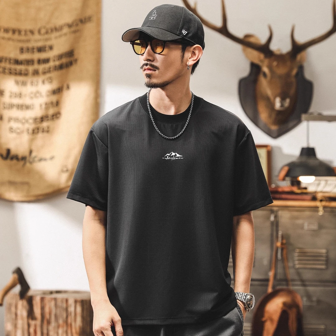 美式复古冰丝短袖男士t恤2025新款夏季潮牌宽松半袖体恤男