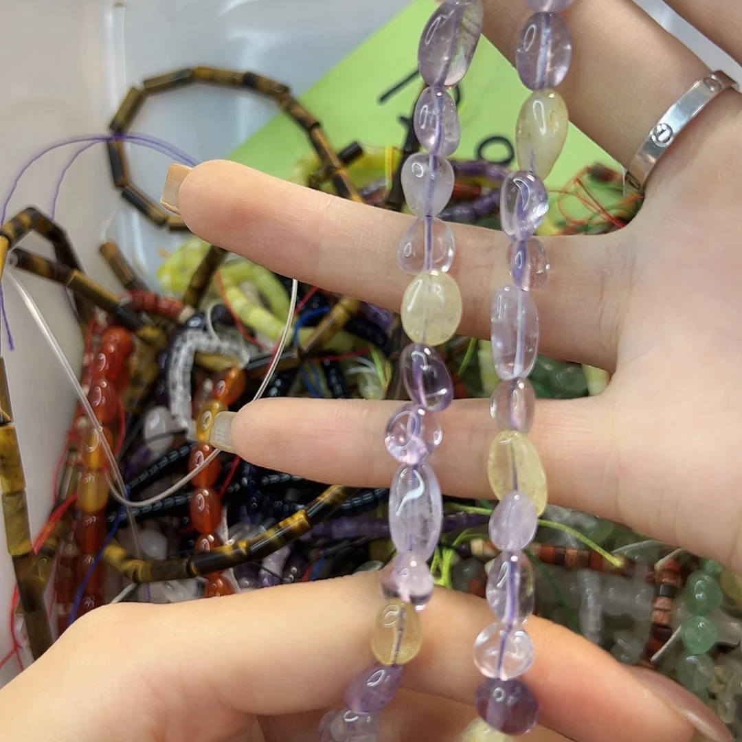 玛瑙/玉髓合金珠宝半成品紫水黄水糖豆一条