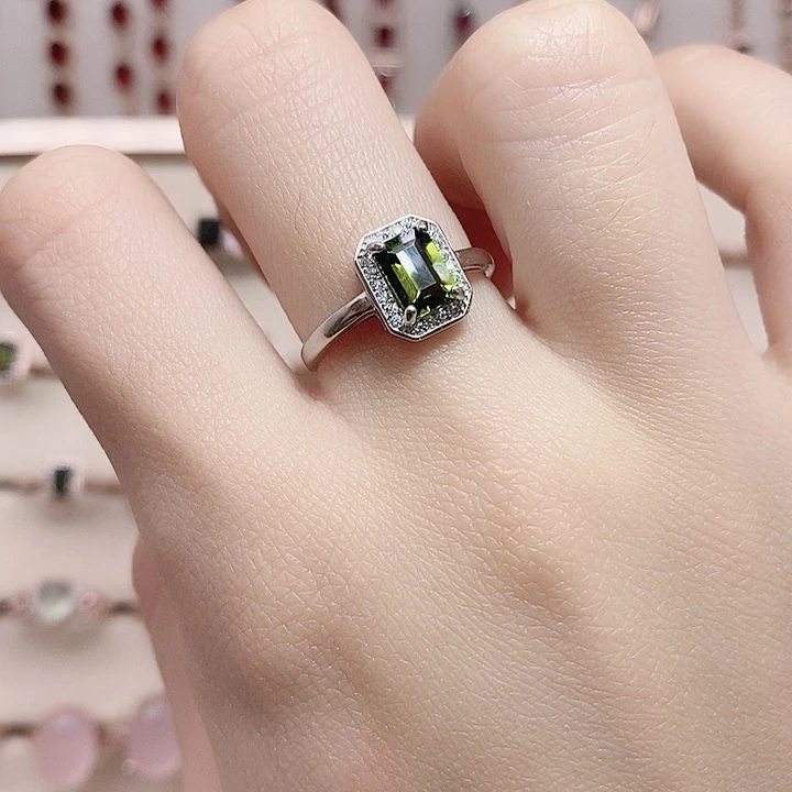 戒指碧玺银S925镶嵌戒指