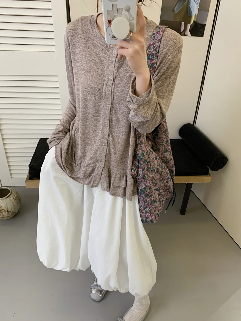 程程甄选 韩系简约百搭荷叶底边显瘦开衫外套825