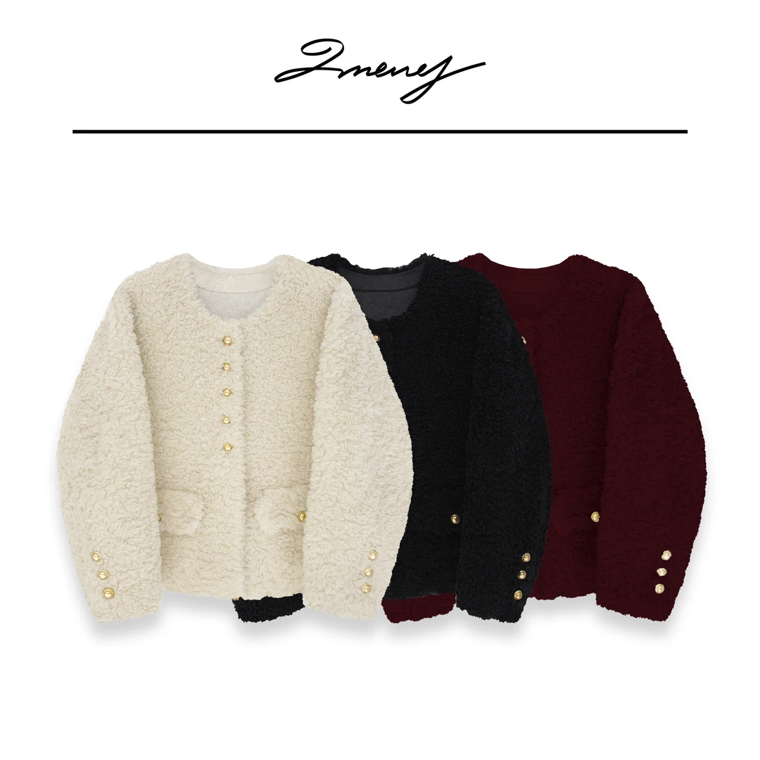 LMENY【清】雪日恋歌~100羊毛高品气质金扣显瘦毛毛外套24DW019