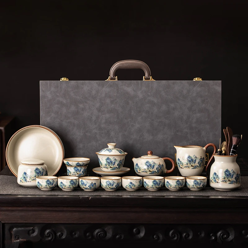 功夫茶具套装2025新款家用汝窑茶杯茶壶泡茶盖碗轻奢高档礼盒装