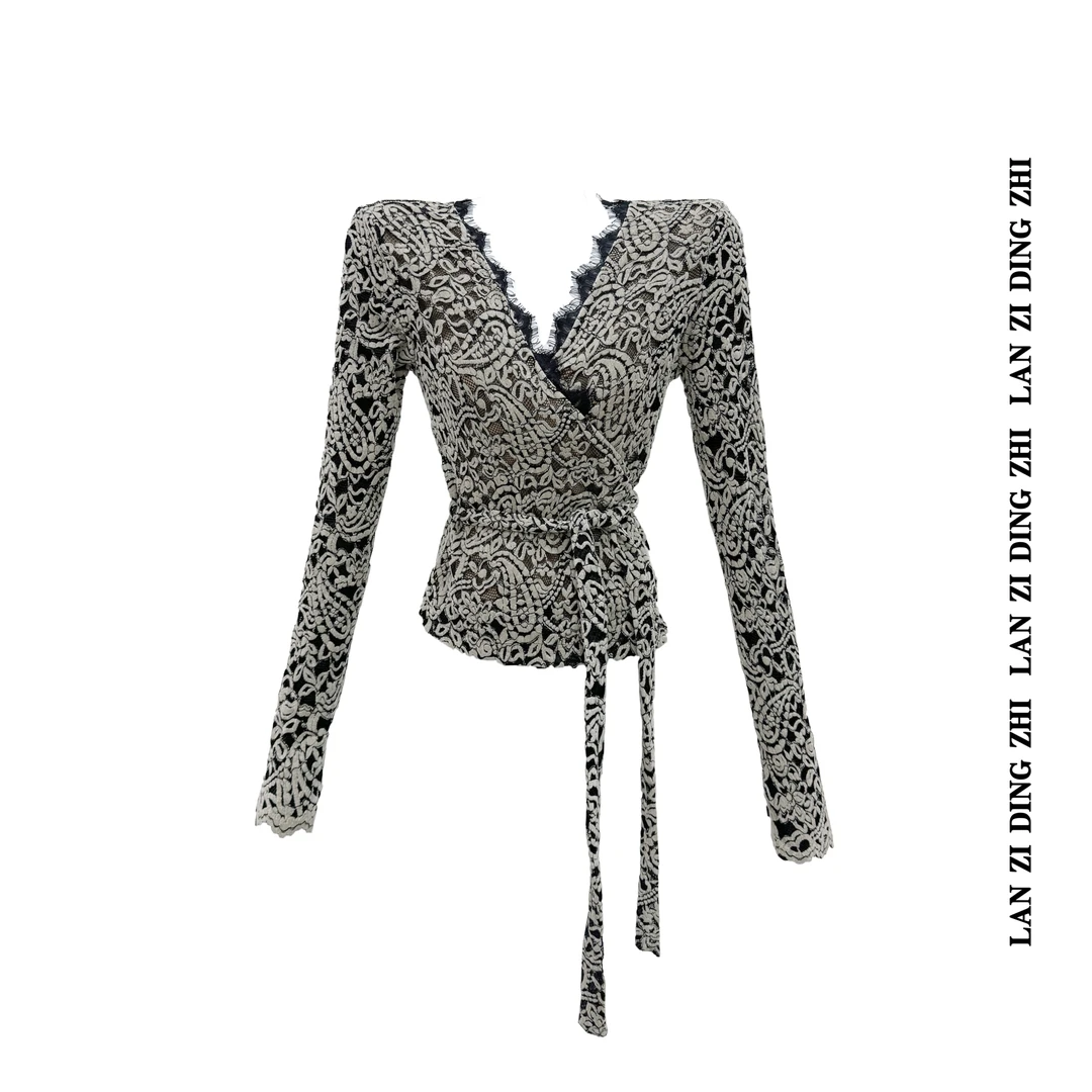 「不被定义」设计感蕾丝韩版潮流时尚显瘦气质修身长袖上衣